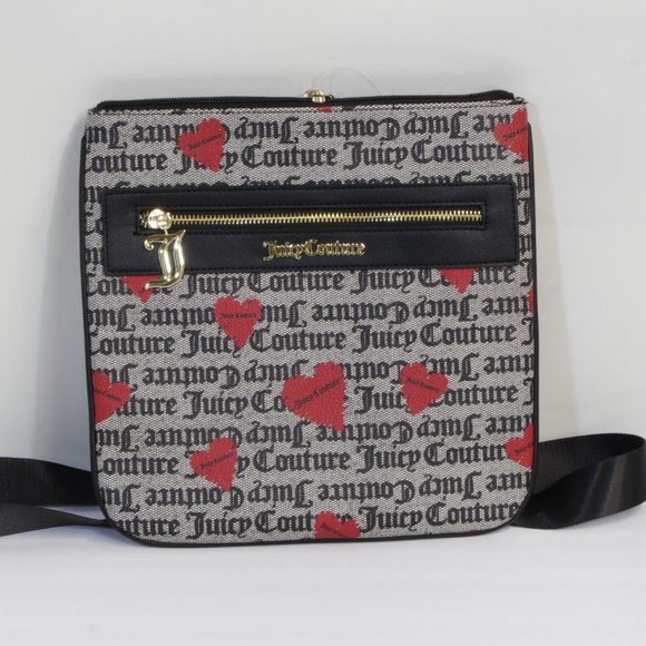 Juicy Couture Black Beige Heart Basic Love Crossbody Bag w/Adjustable Strap NWT - Picture 3 of 13